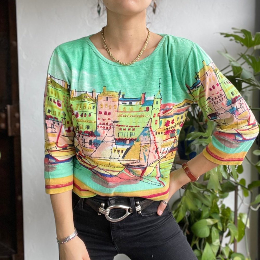 Vintage | Boxy Beaded Watercolor Top - Picture 3 of 9